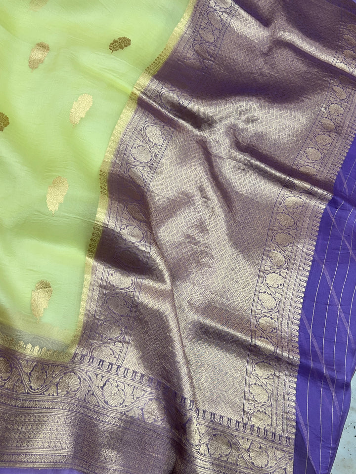 Mint Green Banarasi Handloom Kora Silk Saree