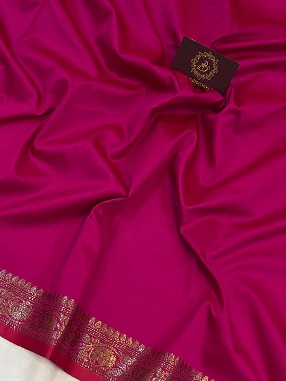 Rani Pink Banarasi Handloom Soft Silk Saree - Aura Benaras