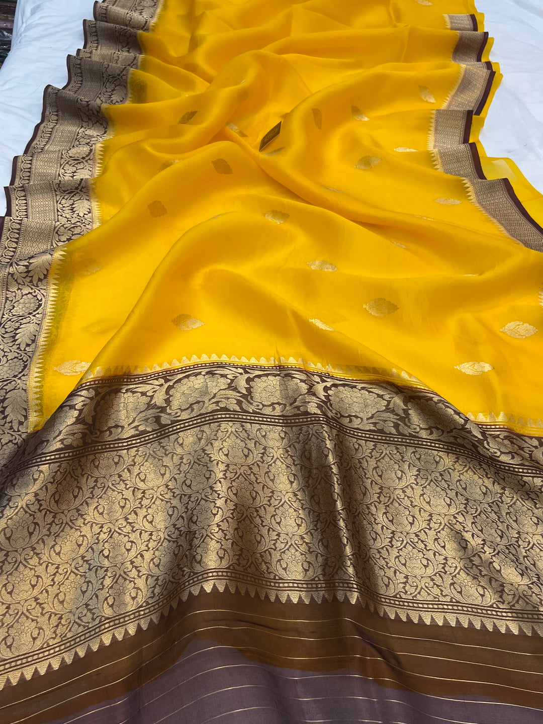 Yellow Banarasi Handloom Kora Silk Saree