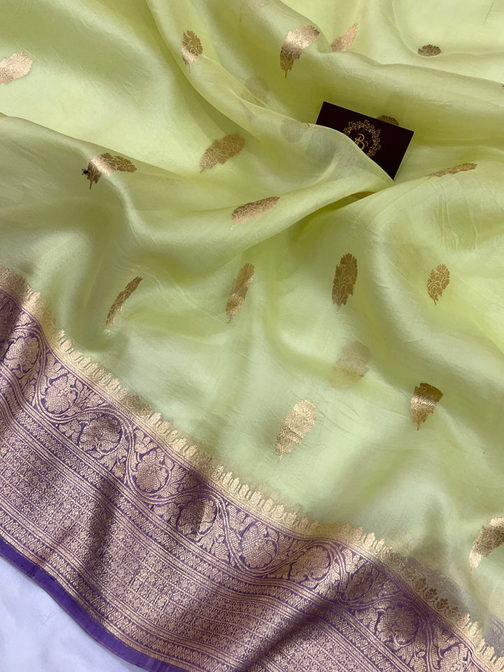 Mint Green Banarasi Handloom Kora Silk Saree