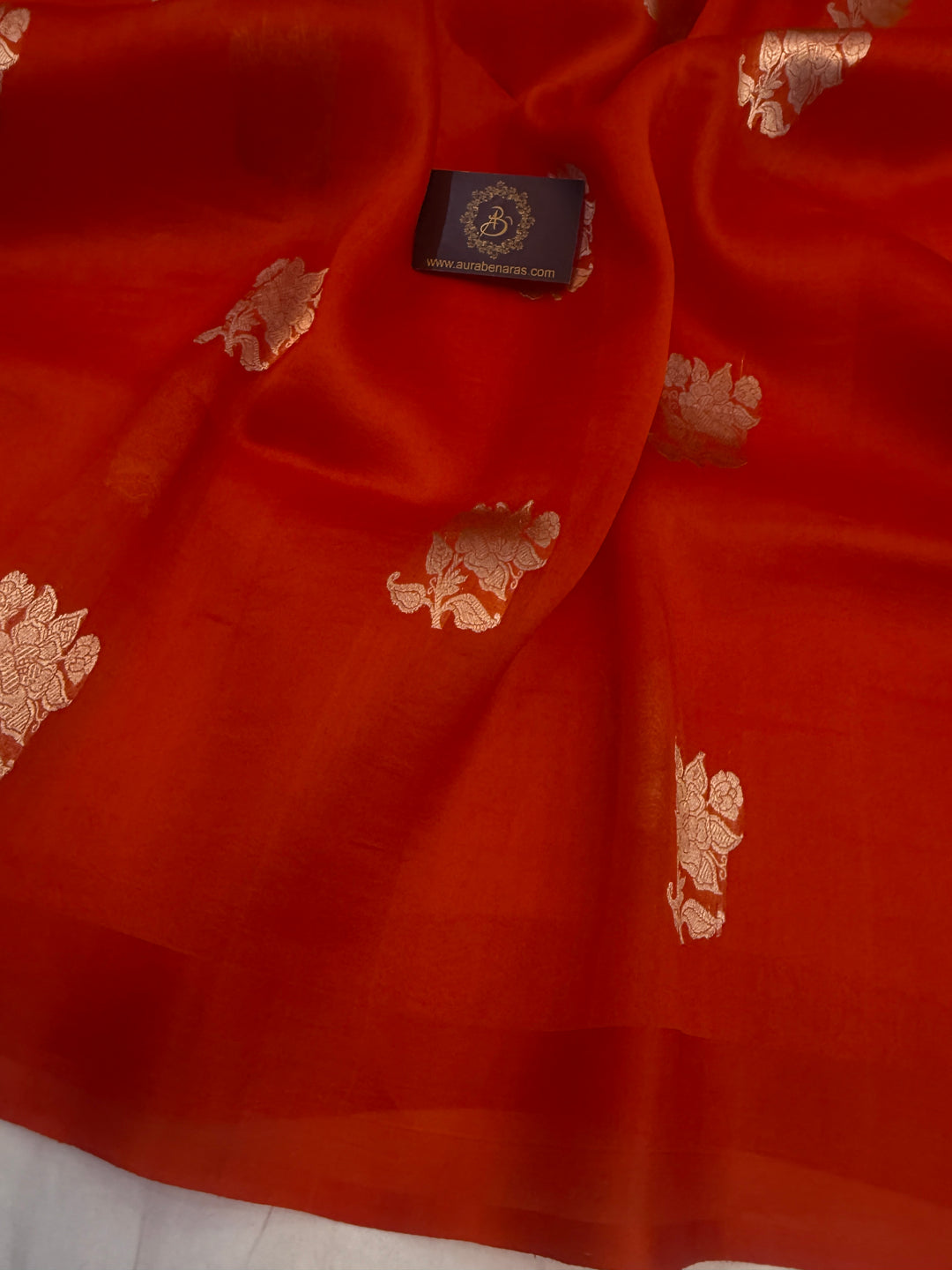 Orange Pure Kora Silk Handloom Banarasi Saree