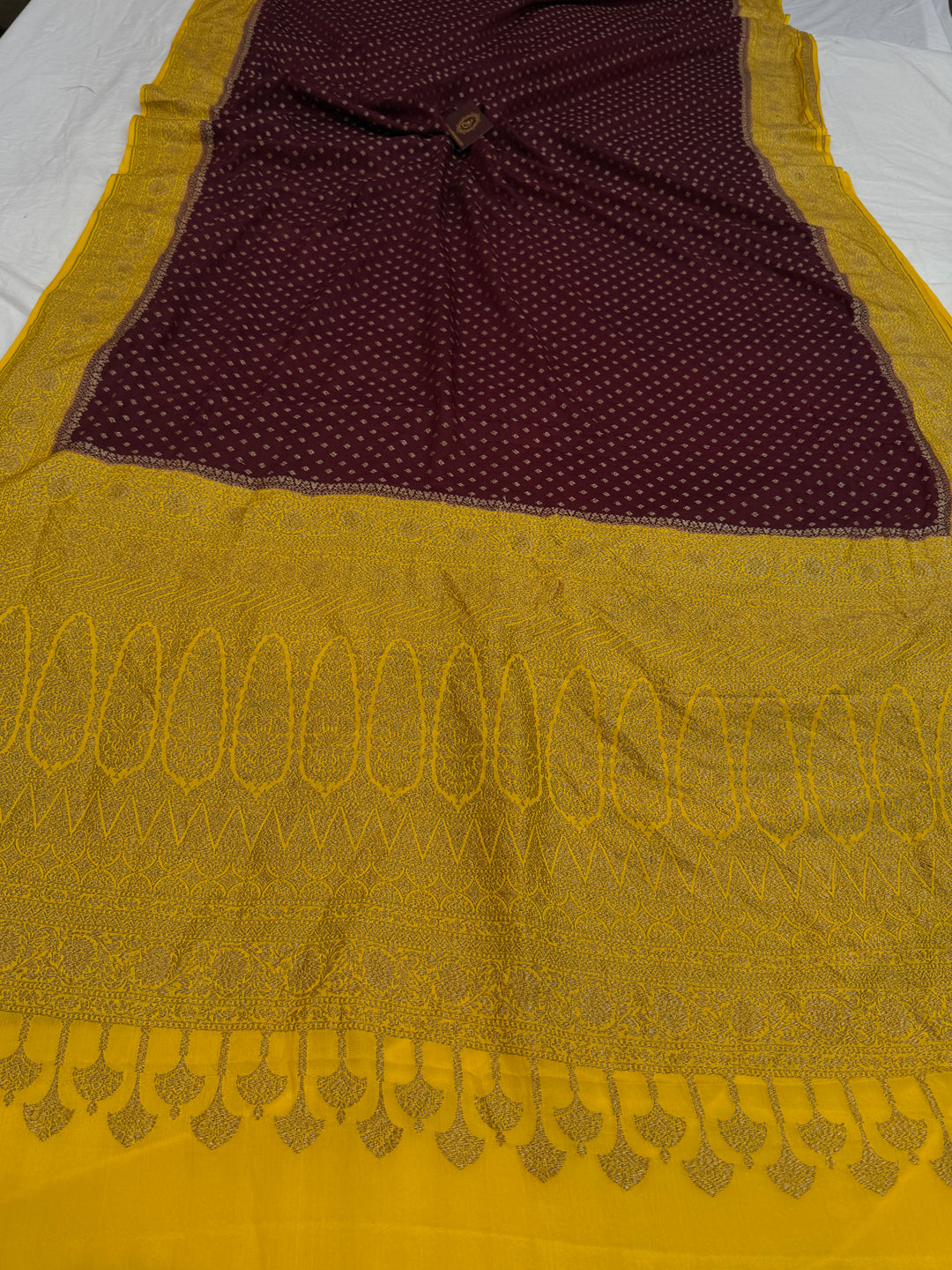 Brown Pure Crepe Silk Handloom Banarasi Saree