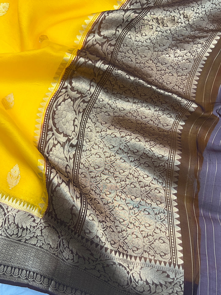 Yellow Banarasi Handloom Kora Silk Saree