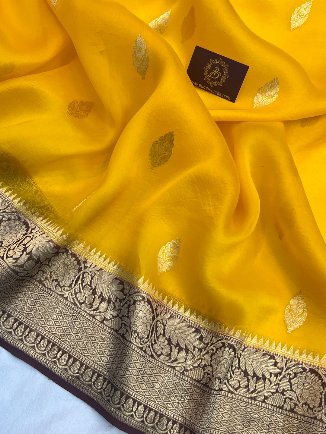 Yellow Banarasi Handloom Kora Silk Saree
