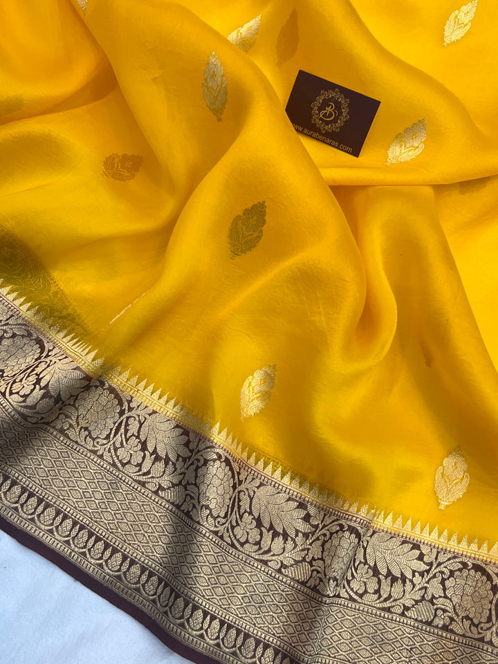 Yellow Banarasi Handloom Kora Silk Saree