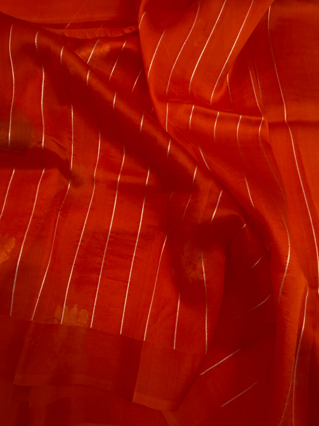 Orange Pure Kora Silk Handloom Banarasi Saree