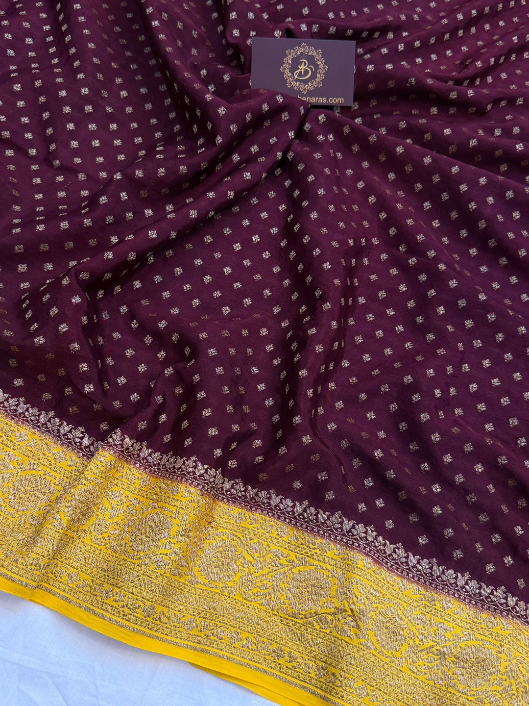 Brown Pure Crepe Silk Handloom Banarasi Saree