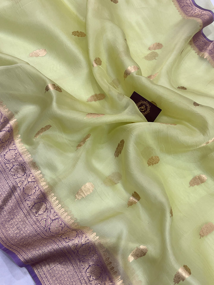 Mint Green Banarasi Handloom Kora Silk Saree