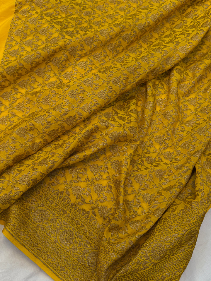 Brown Pure Crepe Silk Handloom Banarasi Saree