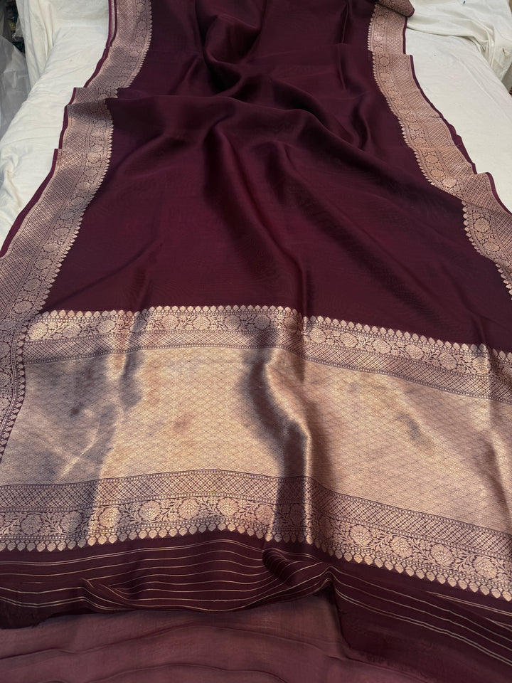 Wine Pure Banarasi Handloom Kora Silk Saree