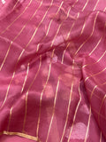 Onion Pink Banarasi Handloom Kora Silk Saree - Aura Benaras