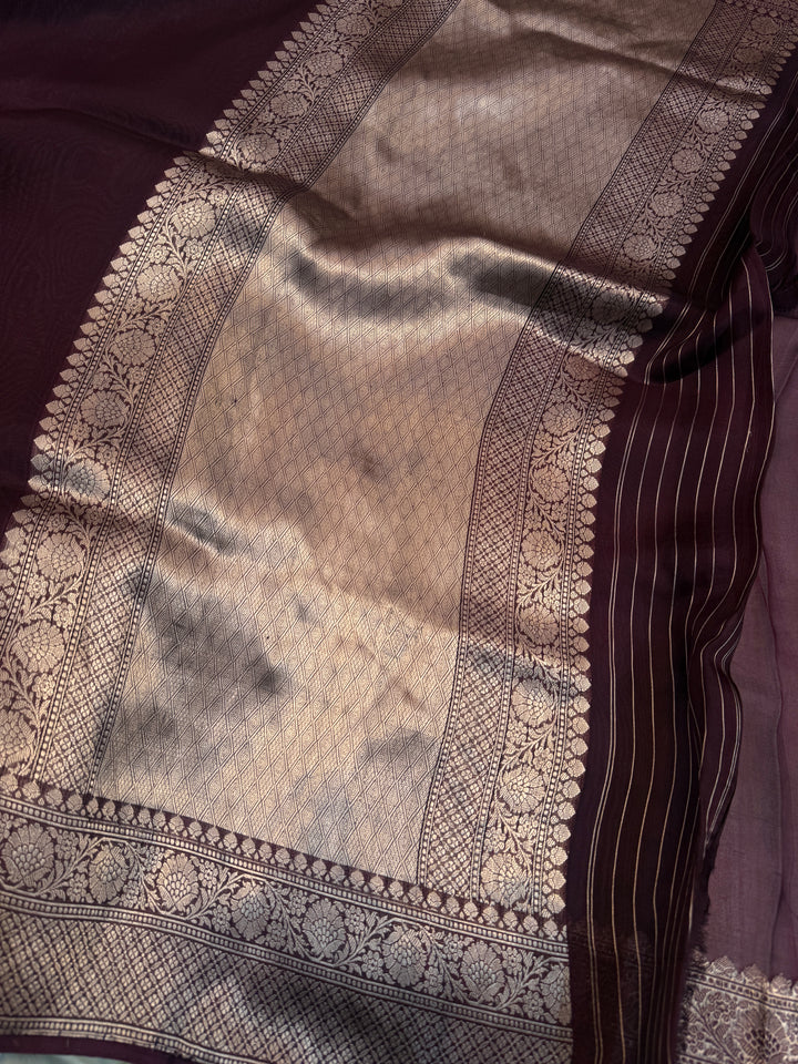 Wine Pure Banarasi Handloom Kora Silk Saree