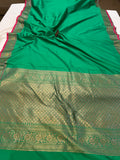 Sea Green Banarasi Handloom Soft Silk Saree - Aura Benaras