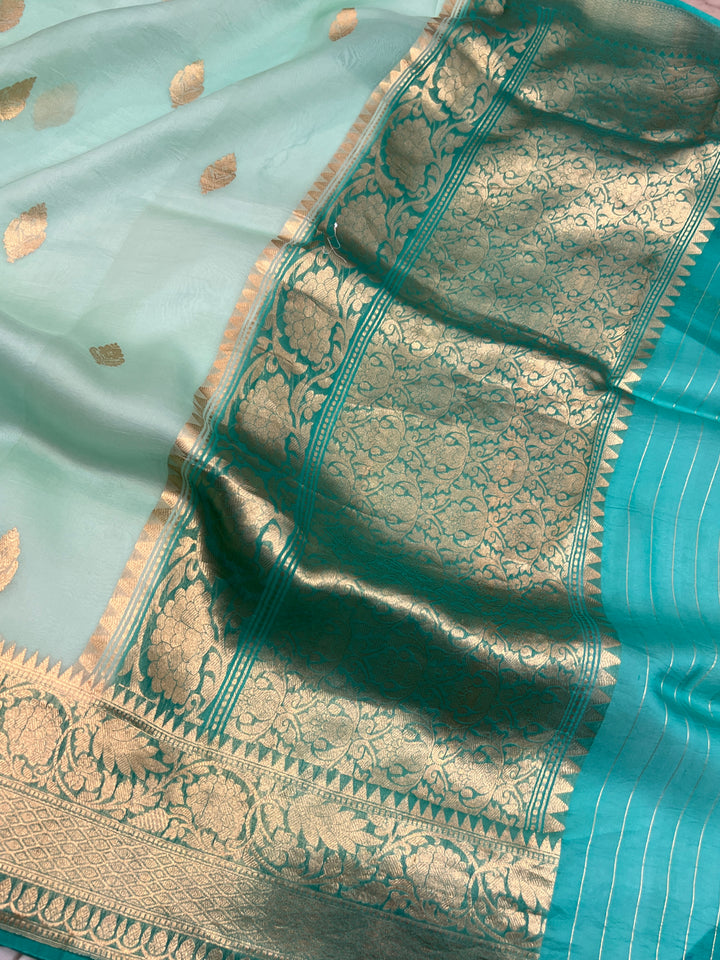 Mint Green Banarasi Handloom Kora Silk Saree