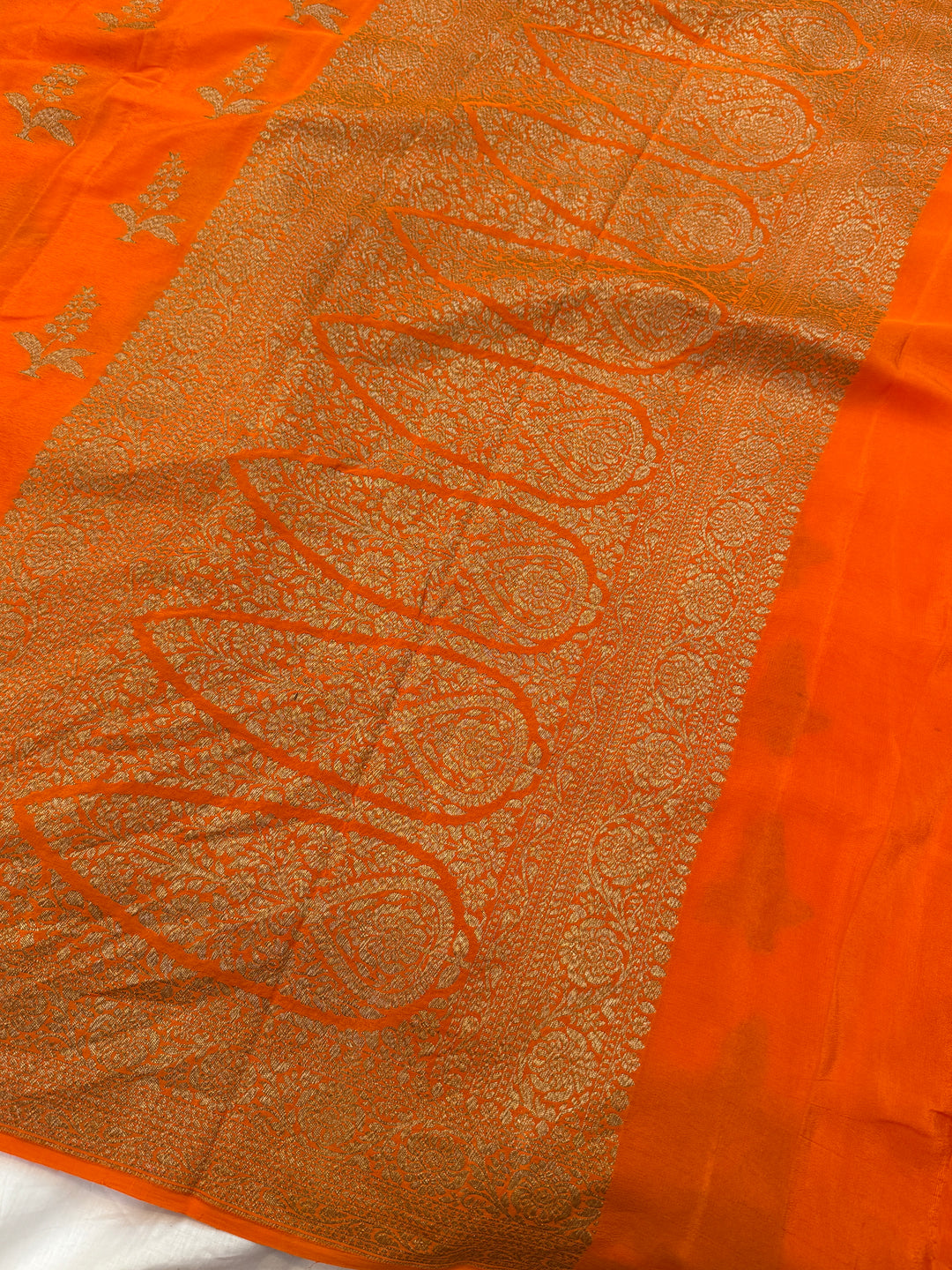 Orange Pure Crepe Silk Handloom Banarasi Saree