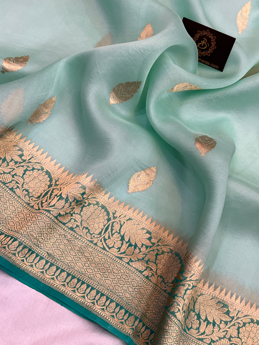 Mint Green Banarasi Handloom Kora Silk Saree