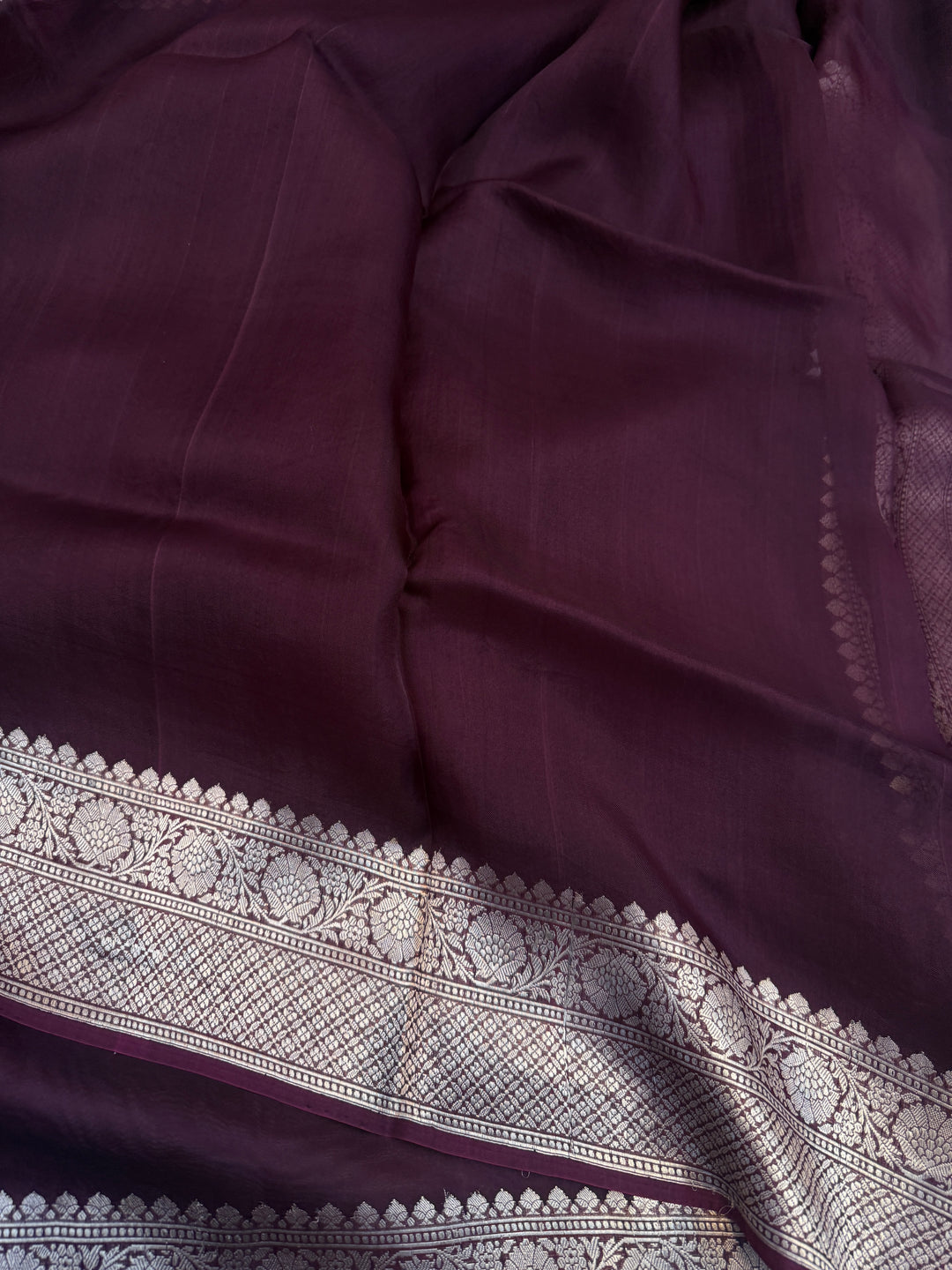 Wine Pure Banarasi Handloom Kora Silk Saree