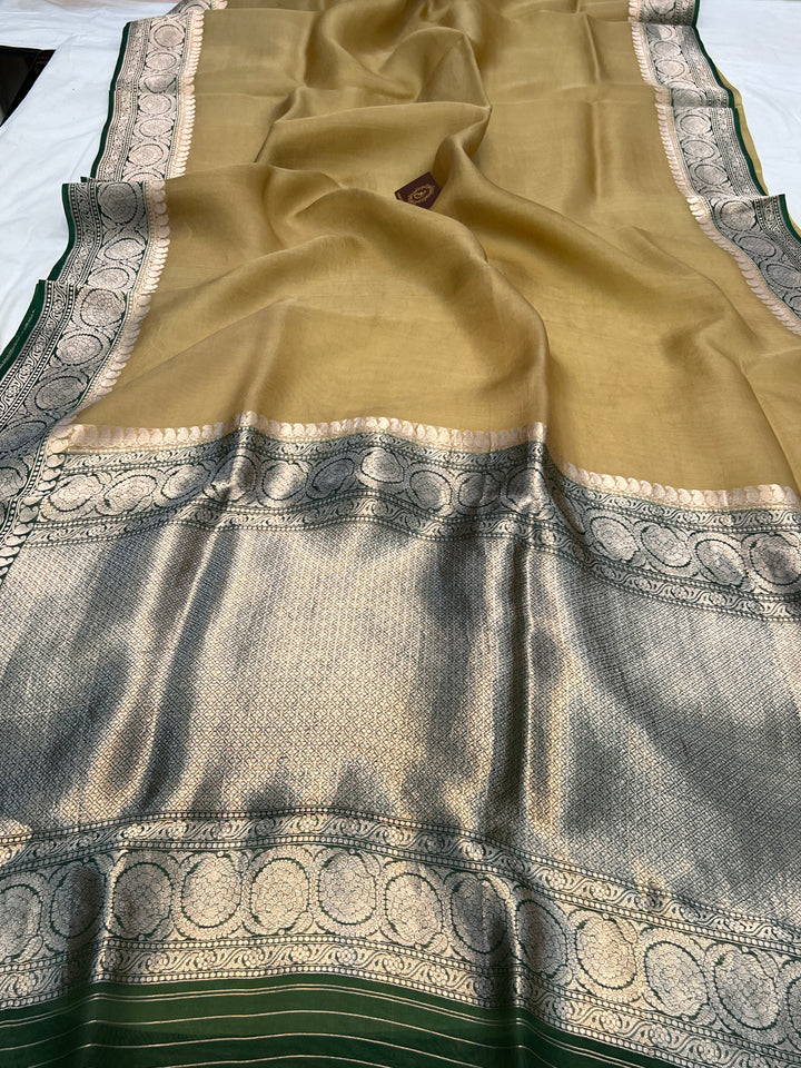 Beige Banarasi Handloom Kora Silk Saree