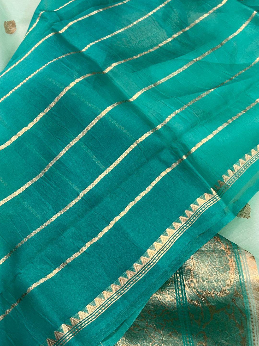 Mint Green Banarasi Handloom Kora Silk Saree