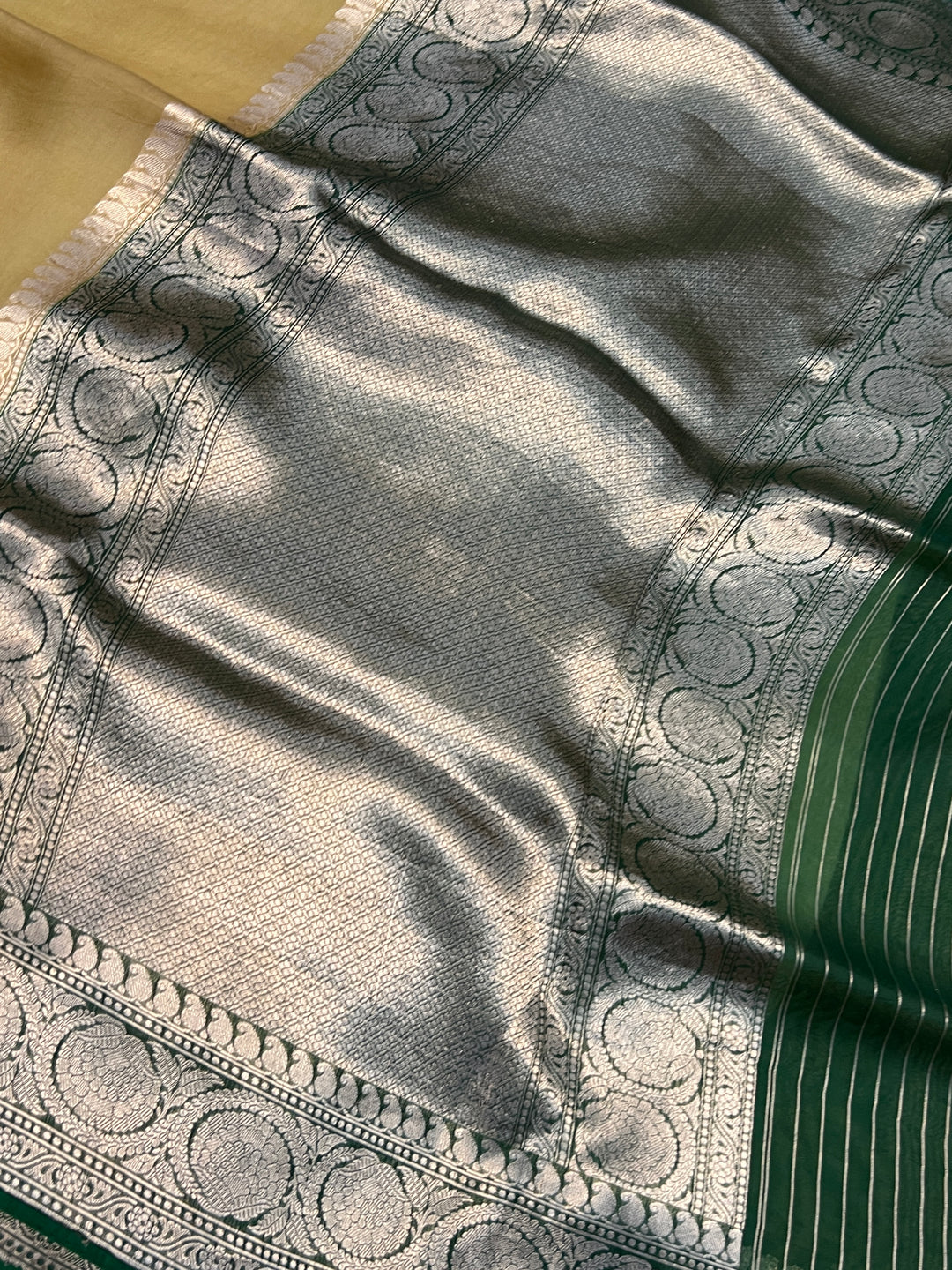 Beige Banarasi Handloom Kora Silk Saree