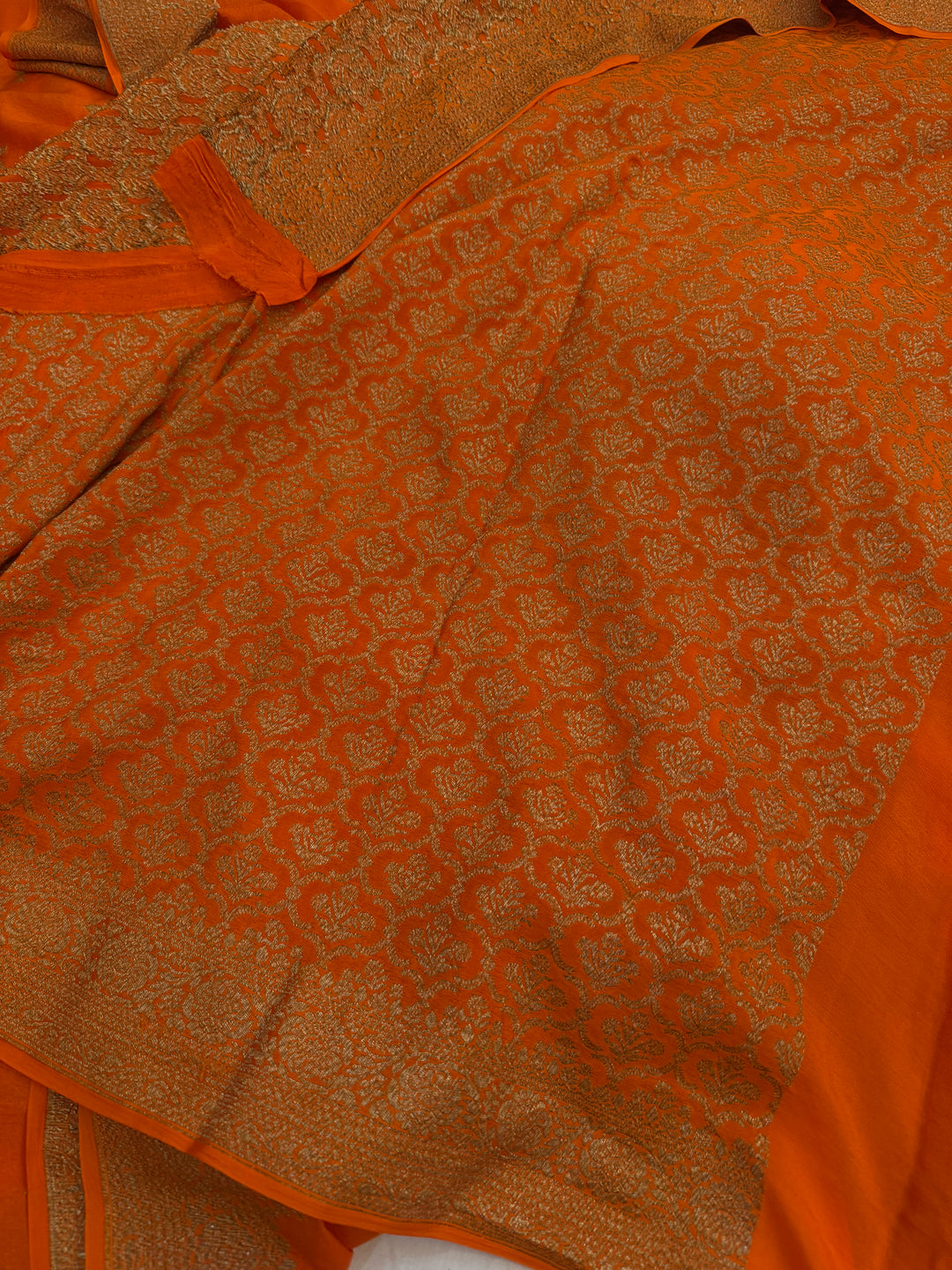 Orange Pure Crepe Silk Handloom Banarasi Saree