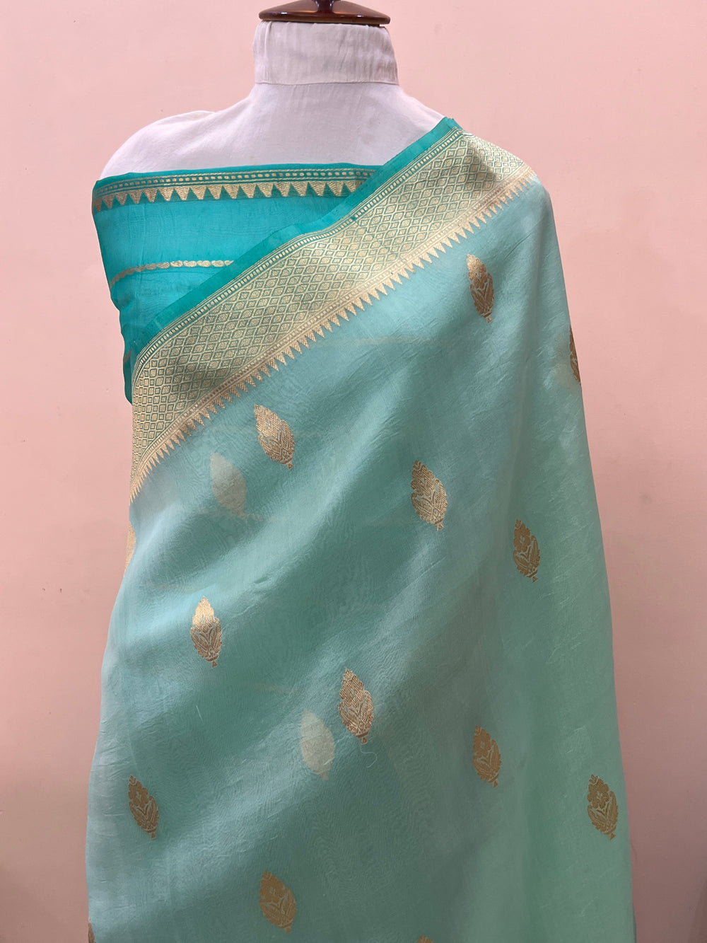 Mint Green Banarasi Handloom Kora Silk Saree