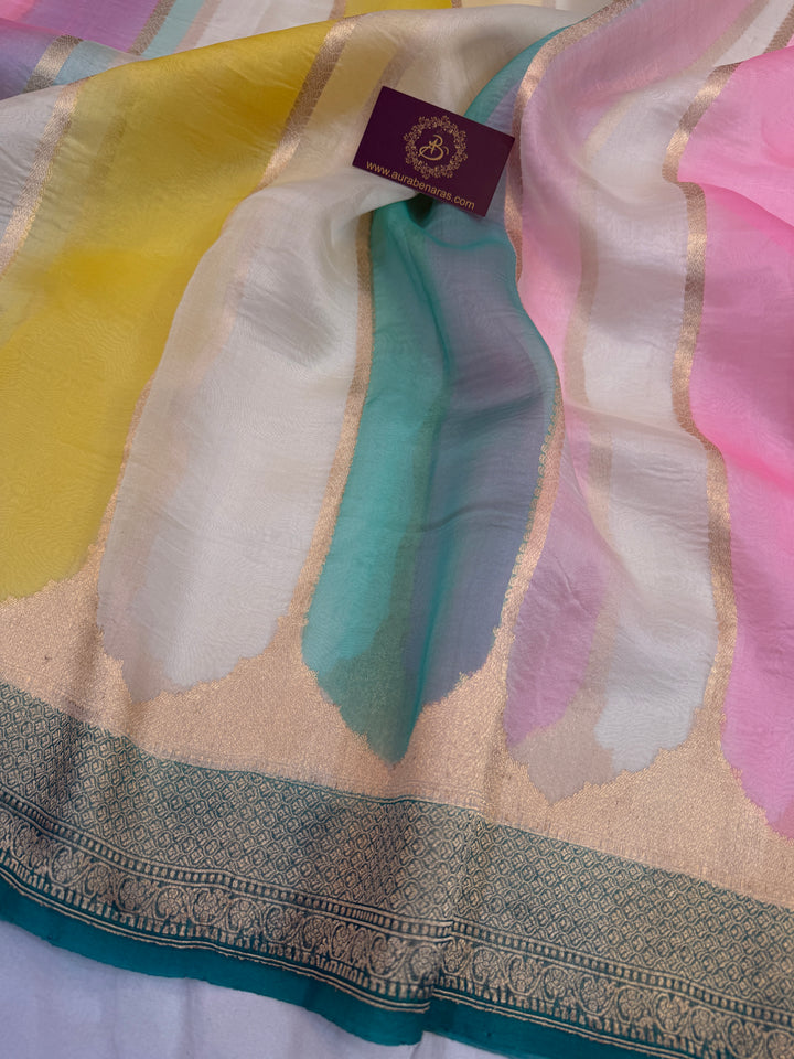 Off White Pure Kora Silk Handloom Banarasi Saree