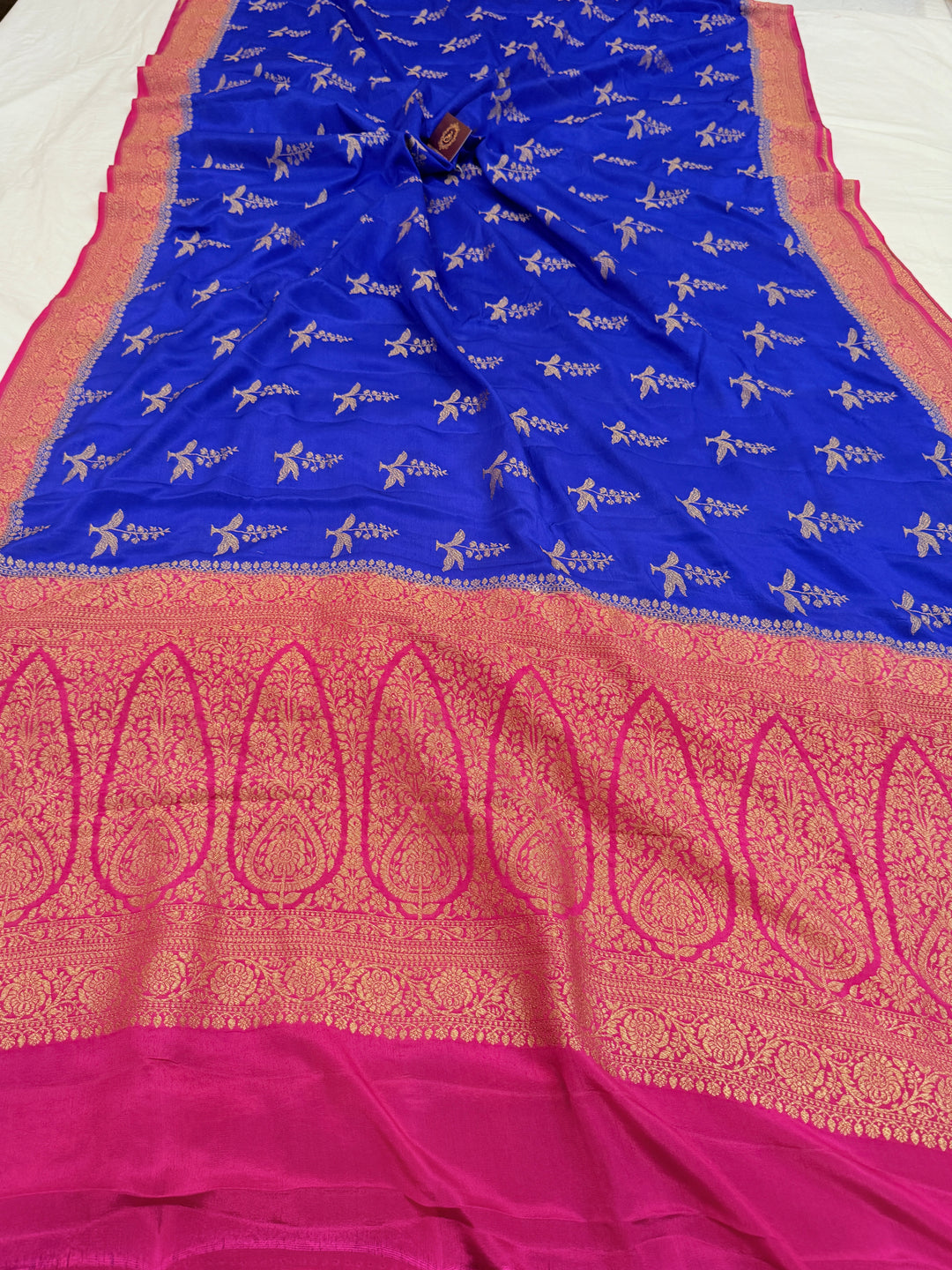 Royal Blue Pure Crepe Silk Handloom Banarasi Saree
