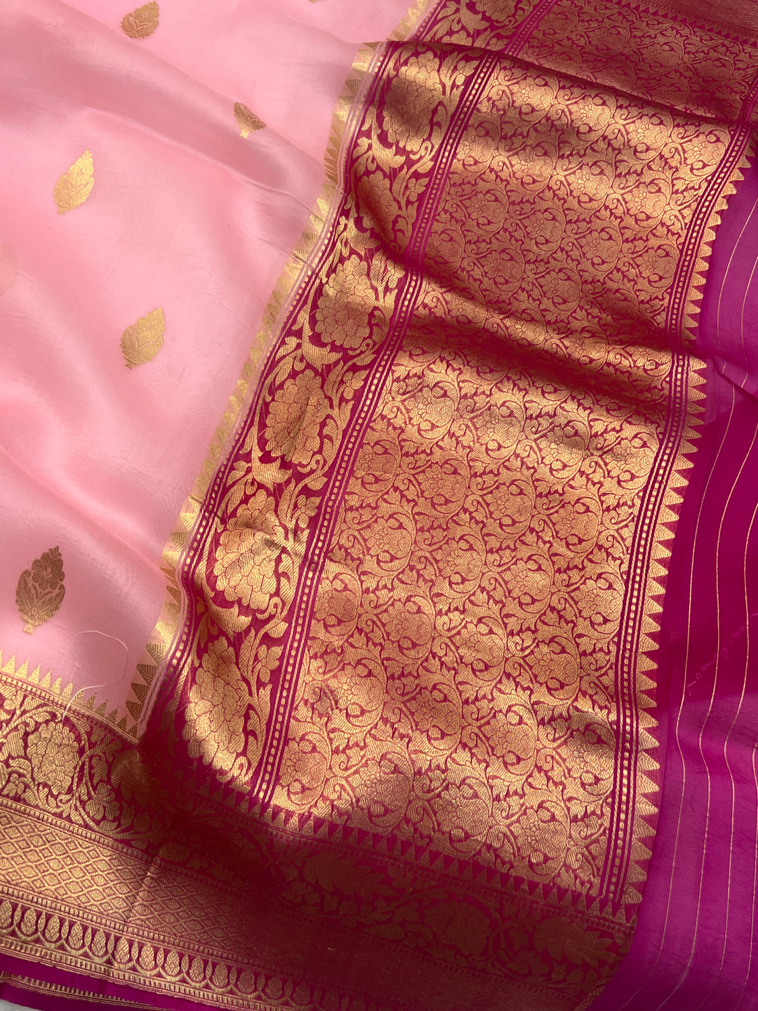Baby Pink Banarasi Handloom Kora Silk Saree