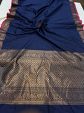 Navy Blue Banarasi Handloom Soft Silk Saree