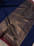 Navy Blue Banarasi Handloom Soft Silk Saree - Aura Benaras