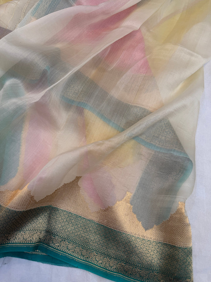 Off White Pure Kora Silk Handloom Banarasi Saree