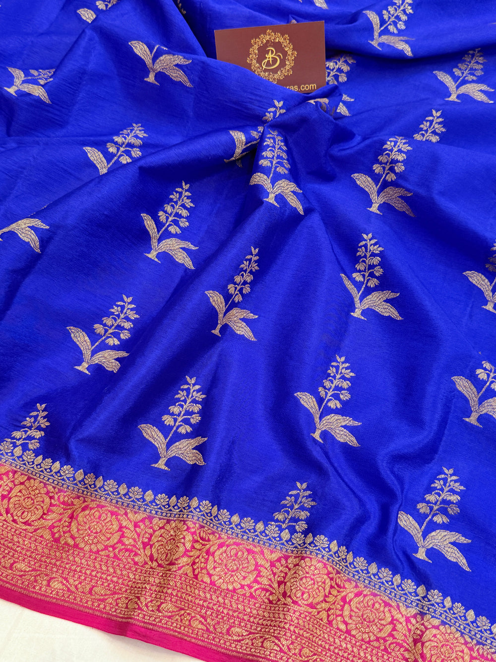 Royal Blue Pure Crepe Silk Handloom Banarasi Saree
