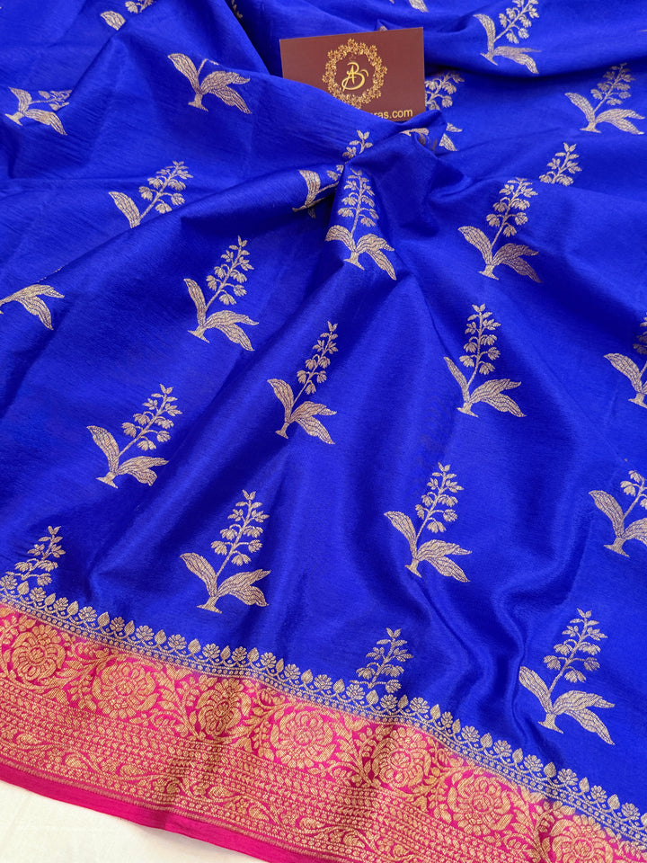 Royal Blue Pure Crepe Silk Handloom Banarasi Saree