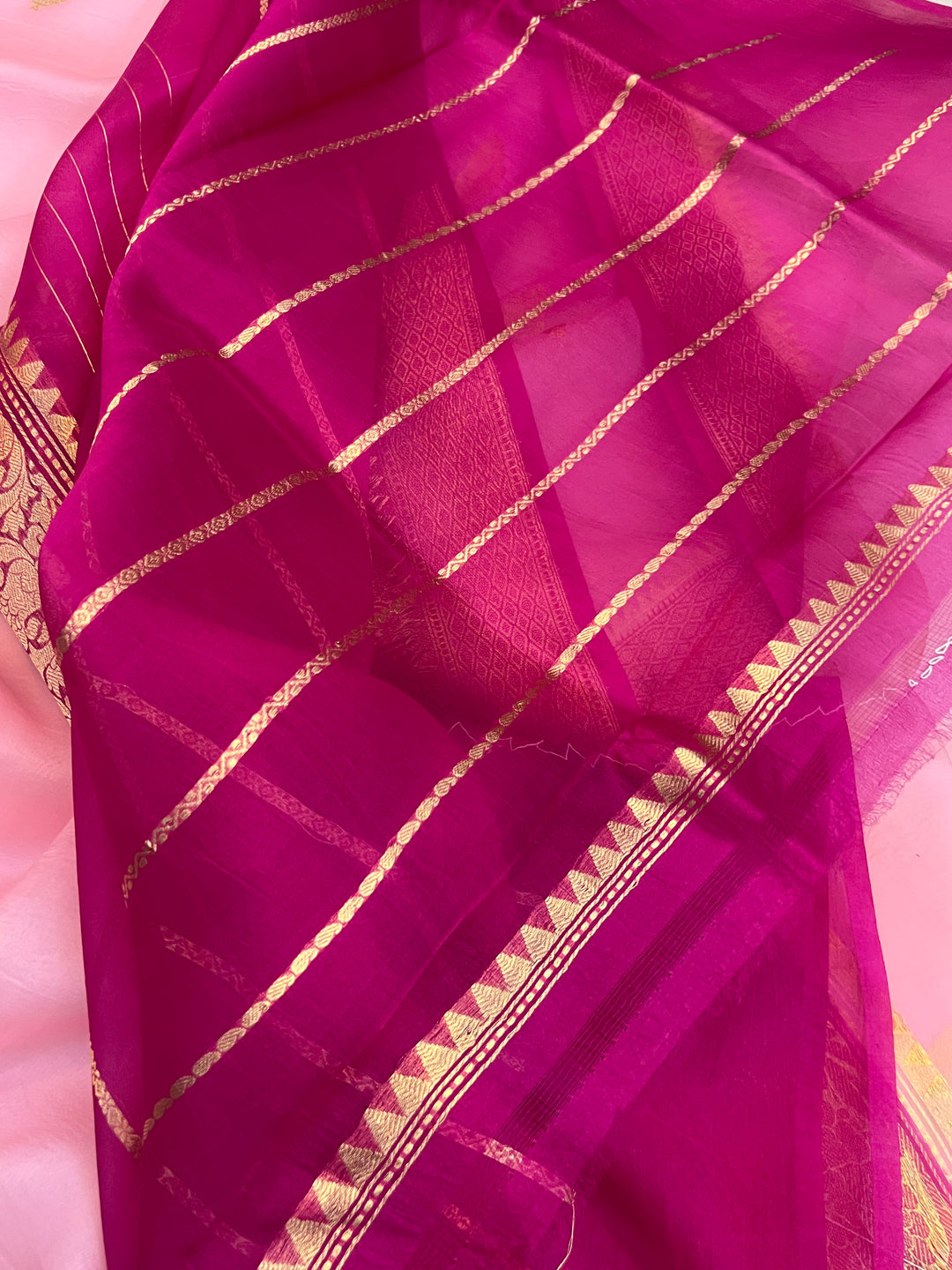Baby Pink Banarasi Handloom Kora Silk Saree