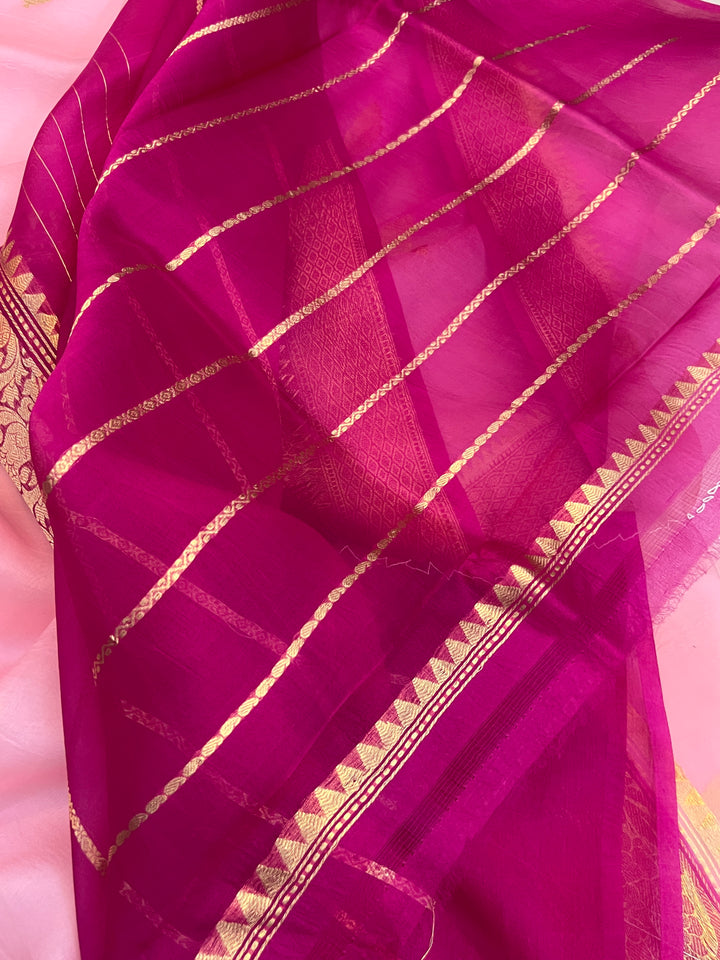 Baby Pink Banarasi Handloom Kora Silk Saree
