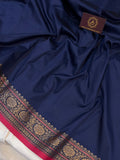 Navy Blue Banarasi Handloom Soft Silk Saree - Aura Benaras