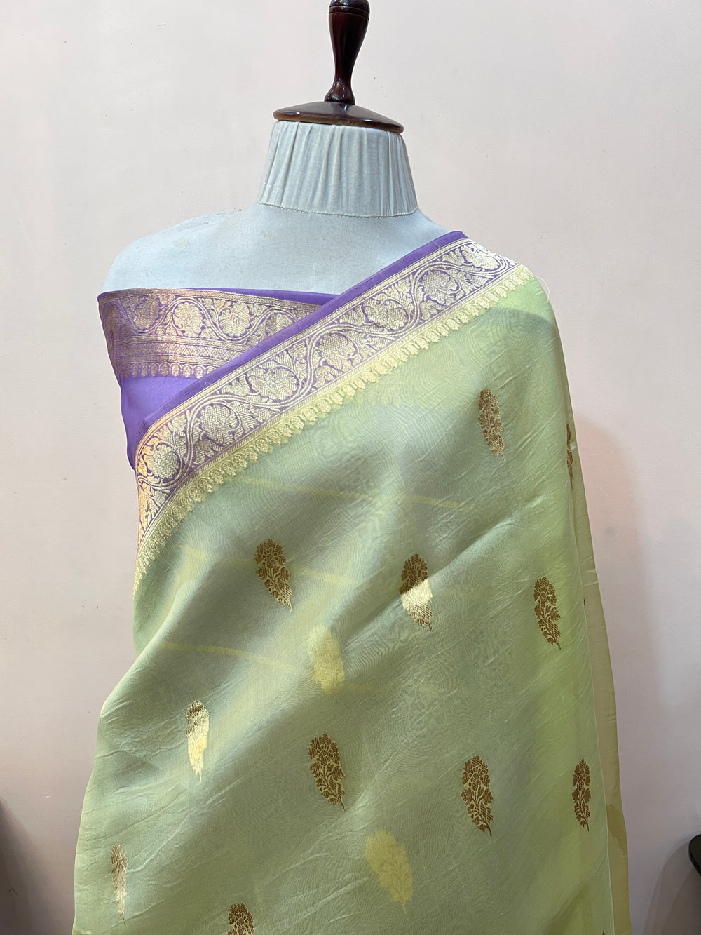 Mint Green Banarasi Handloom Kora Silk Saree