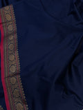 Navy Blue Banarasi Handloom Soft Silk Saree - Aura Benaras