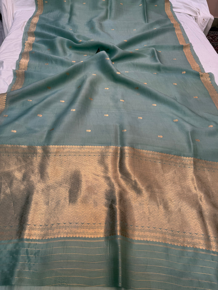 Grey Pure Kora Silk Handloom Banarasi Saree