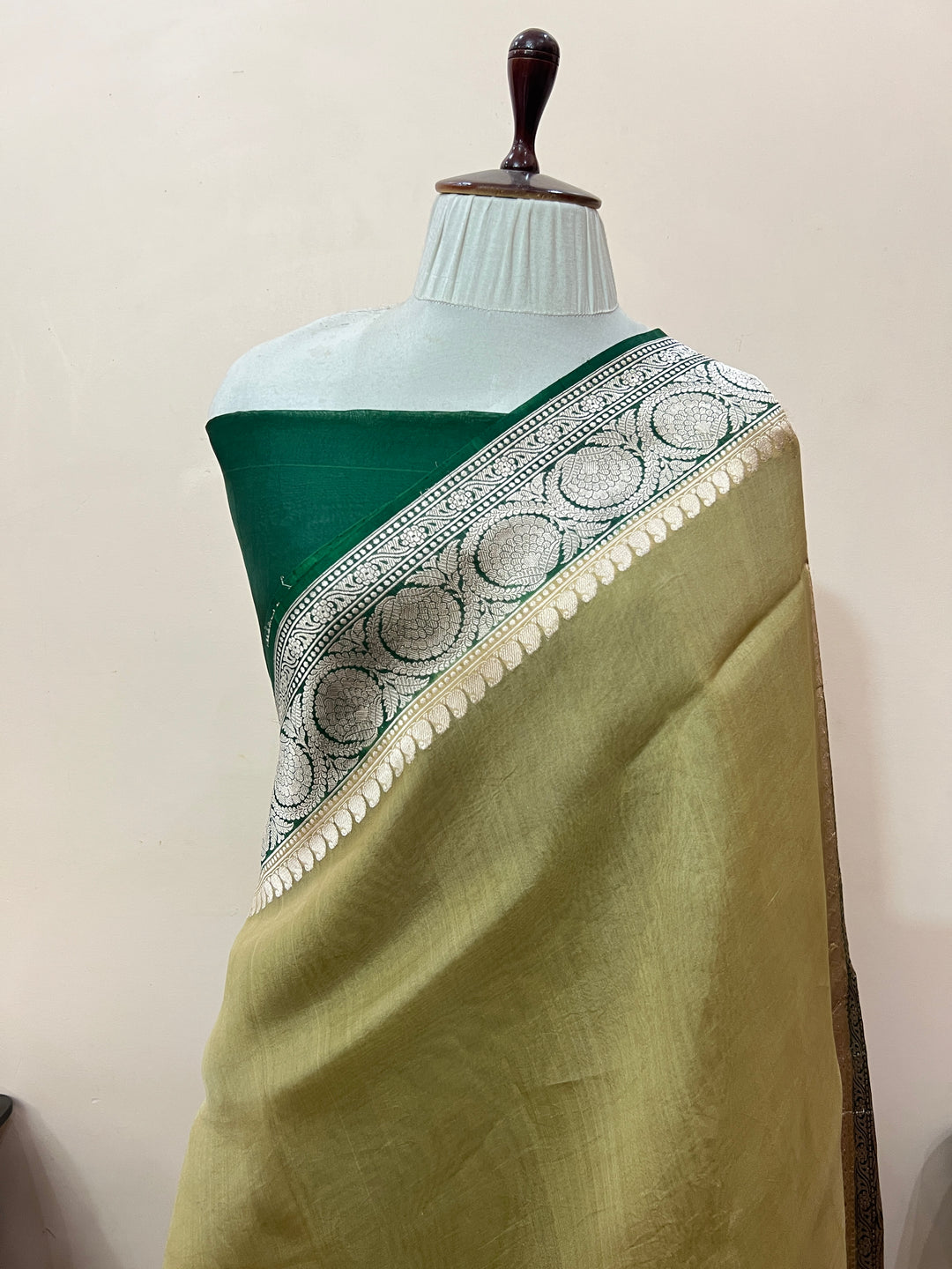 Beige Banarasi Handloom Kora Silk Saree