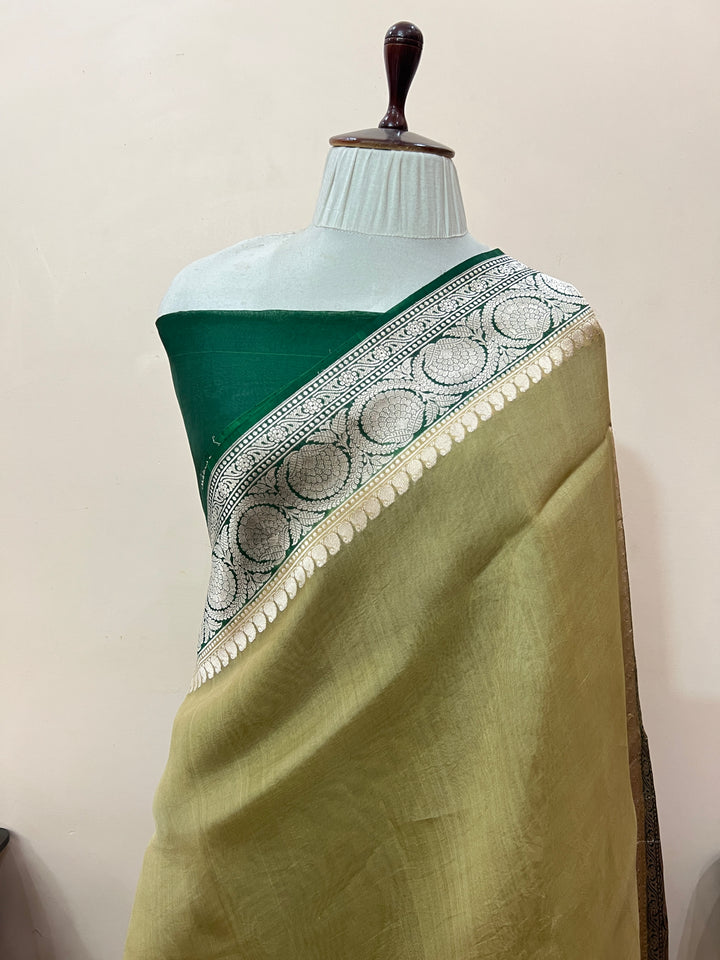 Beige Banarasi Handloom Kora Silk Saree