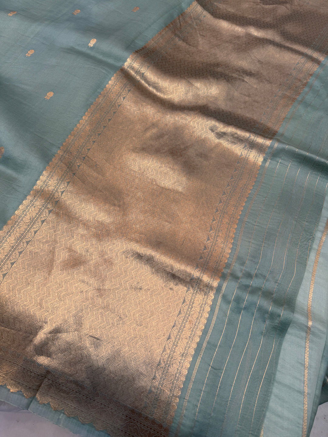 Grey Pure Kora Silk Handloom Banarasi Saree