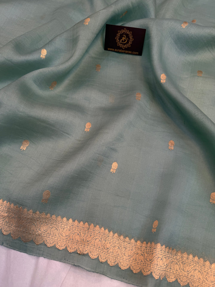 Grey Pure Kora Silk Handloom Banarasi Saree