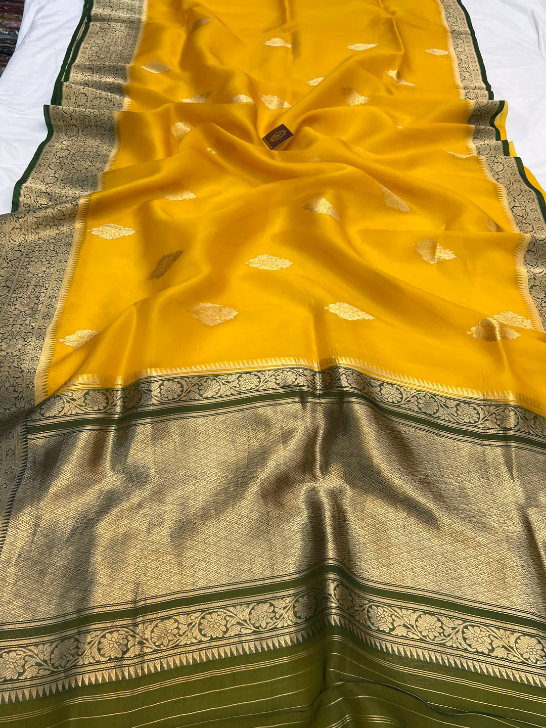 Yellow  Banarasi Handloom Kora Silk Saree