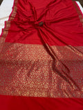 Red Banarasi Handloom Soft SIlk Saree - Aura Benaras