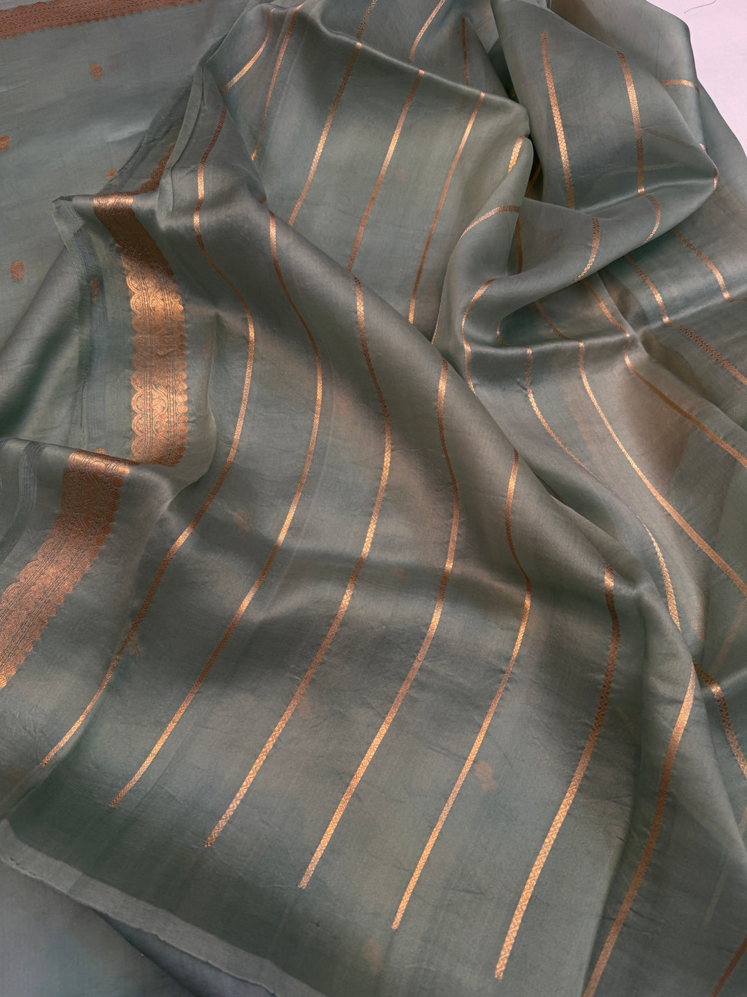 Grey Pure Kora Silk Handloom Banarasi Saree