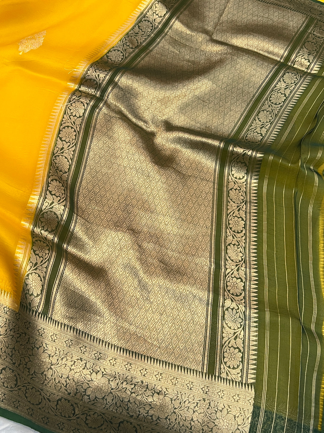 Yellow  Banarasi Handloom Kora Silk Saree