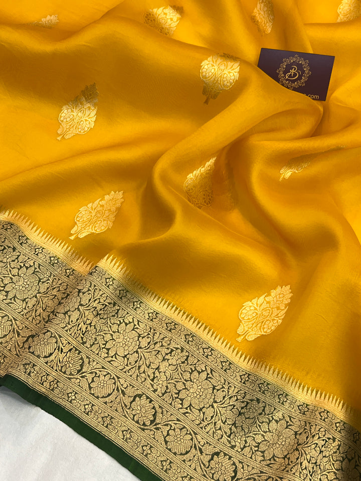 Yellow  Banarasi Handloom Kora Silk Saree