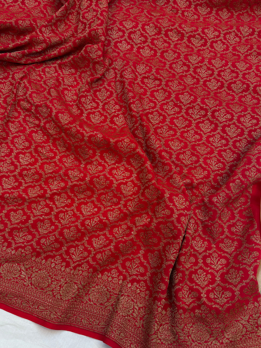 Cream Pure Crepe Silk Handloom Banarasi Saree